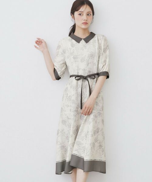 index / インデックス ミニ丈・ひざ丈ワンピース | 2WAY パネルフラワーバイカラーワンピース【洗濯機洗い可/イージーアイロン】 | 詳細1