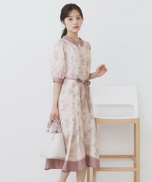 index / インデックス ミニ丈・ひざ丈ワンピース | 2WAY パネルフラワーバイカラーワンピース【洗濯機洗い可/イージーアイロン】 | 詳細13