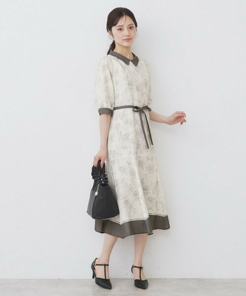 index / インデックス ミニ丈・ひざ丈ワンピース | 2WAY パネルフラワーバイカラーワンピース【洗濯機洗い可/イージーアイロン】 | 詳細3