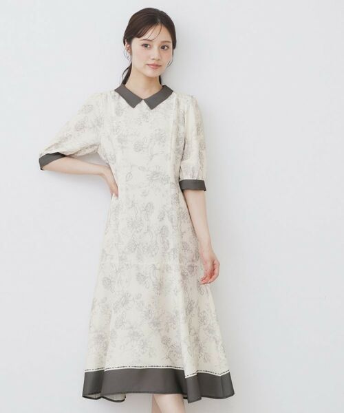index / インデックス ミニ丈・ひざ丈ワンピース | 2WAY パネルフラワーバイカラーワンピース【洗濯機洗い可/イージーアイロン】 | 詳細4