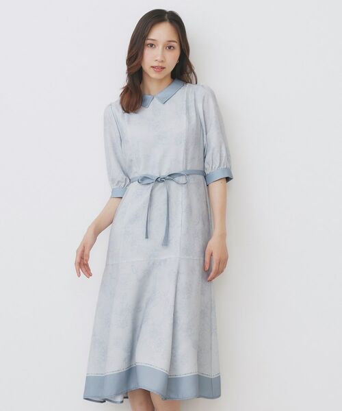 index / インデックス ミニ丈・ひざ丈ワンピース | 2WAY パネルフラワーバイカラーワンピース【洗濯機洗い可/イージーアイロン】(ブルー(192))