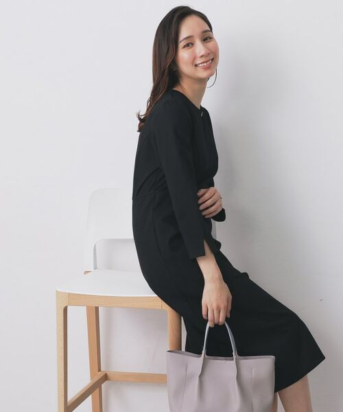 index / インデックス ミニ丈・ひざ丈ワンピース | ストレッチキーネックワンピース【洗濯機OK/イージーアイロン】 | 詳細1