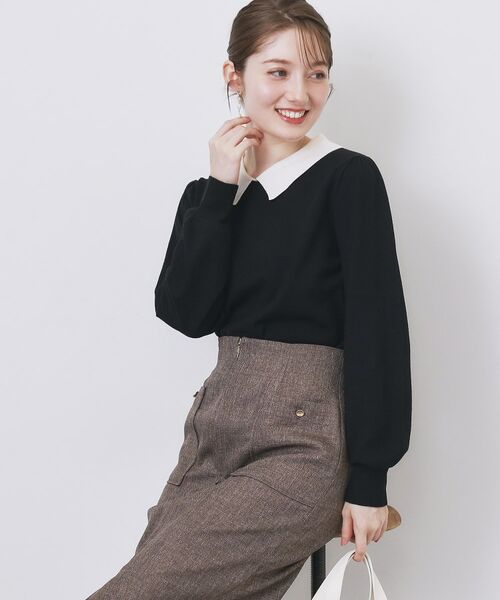 index/インデックス バイカラー衿付きニット【洗濯機OK】 ブラック(519) 36(S) index/インデックス バイカラー衿付きニット【洗濯機OK】 ブラック(519) 36(S)