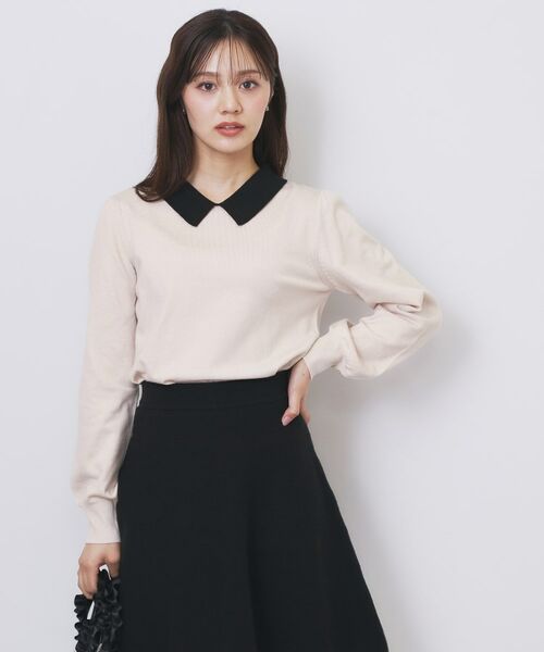 index/インデックス バイカラー衿付きニット【洗濯機OK】 グレージュ(550) 42(LL) index/インデックス バイカラー衿付きニット【洗濯機OK】 グレージュ(550) 42(LL)