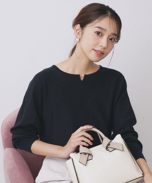 index / インデックス ニット・セーター | ビジューキーネックドルマンニット【洗濯機OK】(ネイビー(094))