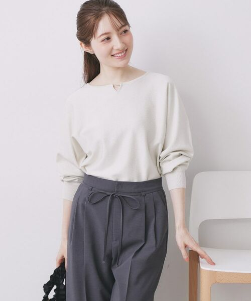 index / インデックス ニット・セーター | ビジューキーネックドルマンニット【洗濯機OK】(オフホワイト(603))