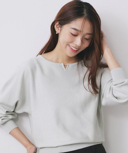 index / インデックス ニット・セーター | ビジューキーネックドルマンニット【洗濯機OK】(ミントグリーン(621))