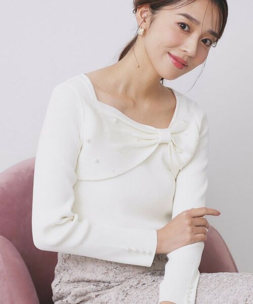 index / インデックス ニット・セーター | リボンパール調リブニット【洗濯機OK】(オフホワイト(003))