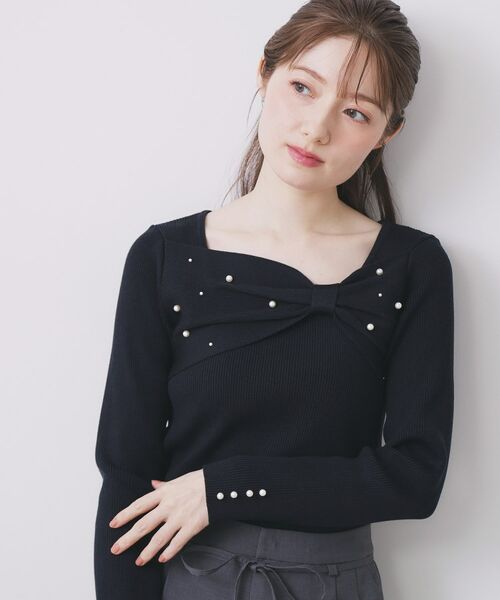 index / インデックス ニット・セーター | リボンパール調リブニット【洗濯機OK】(ネイビー(094))