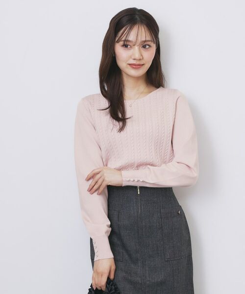 index / インデックス ニット・セーター | ボートネックケーブルニット【洗濯機OK/抗ピル】(ライトピンク(070))
