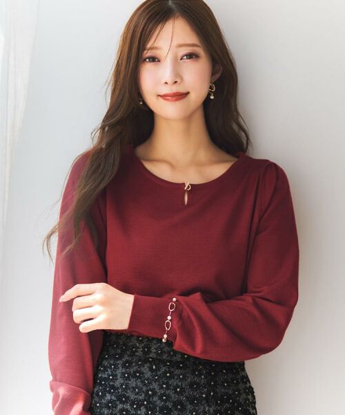 index / インデックス ニット・セーター | パール調パーツ付きクルーネックニット【洗濯機OK】《8col/XS～3L》 | 詳細1