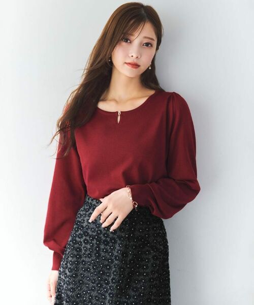 index / インデックス ニット・セーター | パール調パーツ付きクルーネックニット【洗濯機OK】《8col/XS～3L》 | 詳細2