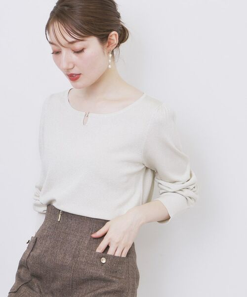 8色展開/XS-3Lサイズ》パール調パーツ付きクルーネックニット