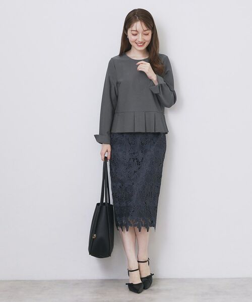 index / インデックス カットソー | ストレッチペプラムラメトップス【洗濯機OK/防シワ/抗ピル】《S~3L》 | 詳細2