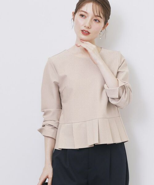 index / インデックス カットソー | ストレッチペプラムラメトップス【洗濯機OK/防シワ/抗ピル】《S~3L》(グレージュ(050))