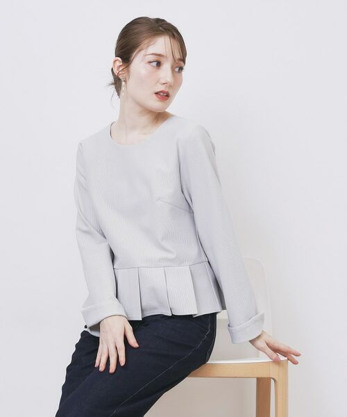 index / インデックス カットソー | ストレッチペプラムラメトップス【洗濯機OK/防シワ/抗ピル】《S~3L》(サックスブルー(090))