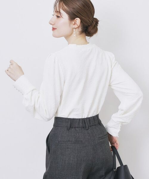 index / インデックス カットソー | フラワージャカードパフスリーブトップス【洗濯機OK】 | 詳細1