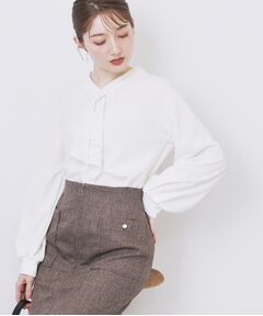 index / インデックス カットソー | ボウタイフリルトップス【洗濯機OK/ストレッチ/イージーアイロン/防シワ】《S～3L》