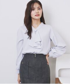 index / インデックス カットソー | ボウタイフリルトップス【洗濯機OK/ストレッチ/イージーアイロン/防シワ】《S～3L》