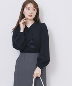 index / インデックス カットソー | ボウタイフリルトップス【洗濯機OK/ストレッチ/イージーアイロン/防シワ】《S～3L》