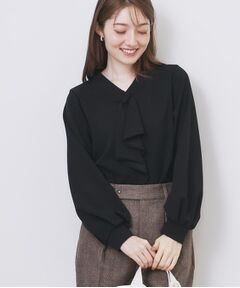 index / インデックス カットソー | ボウタイフリルトップス【洗濯機OK/ストレッチ/イージーアイロン/防シワ】《S～3L》