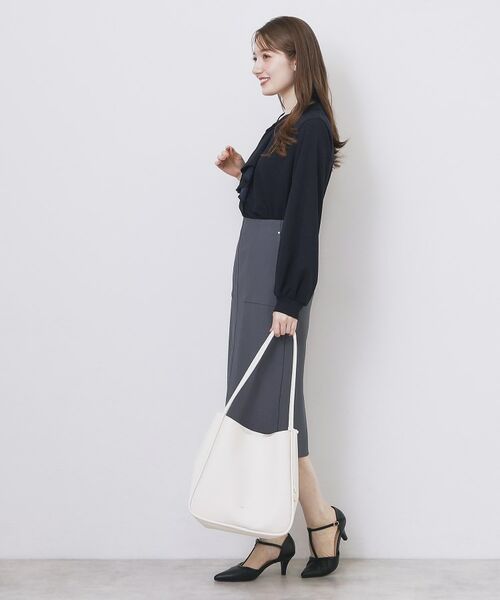 index / インデックス カットソー | ボウタイフリルトップス【洗濯機OK/ストレッチ/イージーアイロン/防シワ】《S~3L》 | 詳細14