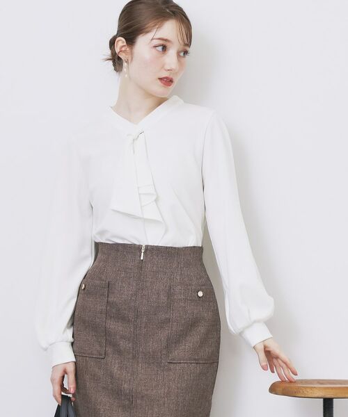 index / インデックス カットソー | ボウタイフリルトップス【洗濯機OK/ストレッチ/イージーアイロン/防シワ】《S~3L》 | 詳細4