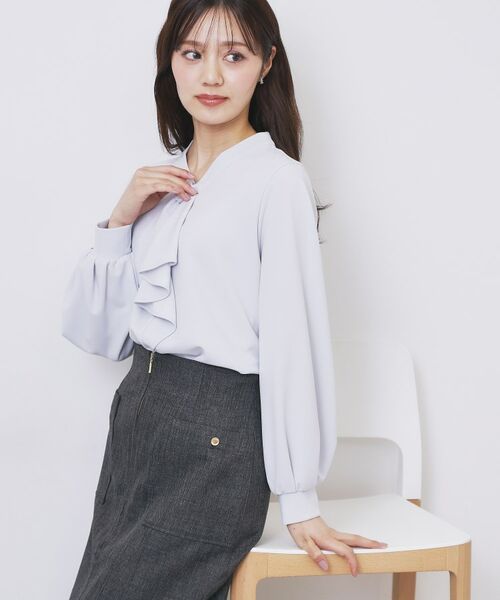 index / インデックス カットソー | ボウタイフリルトップス【洗濯機OK/ストレッチ/イージーアイロン/防シワ】《S~3L》 | 詳細8