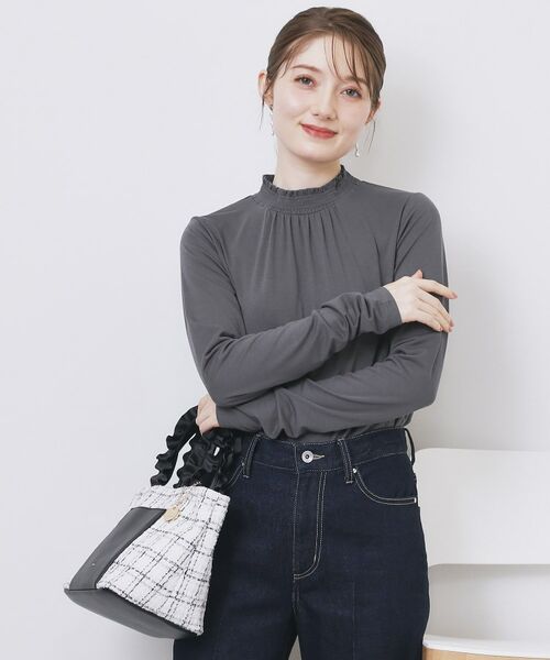 index / インデックス カットソー | シャーリングデザイントップス【洗濯機OK/吸湿発熱】(チャコールグレー(014))