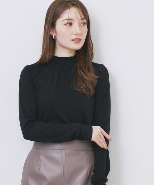 index / インデックス カットソー | シャーリングデザイントップス【洗濯機OK/吸湿発熱】(ブラック(019))