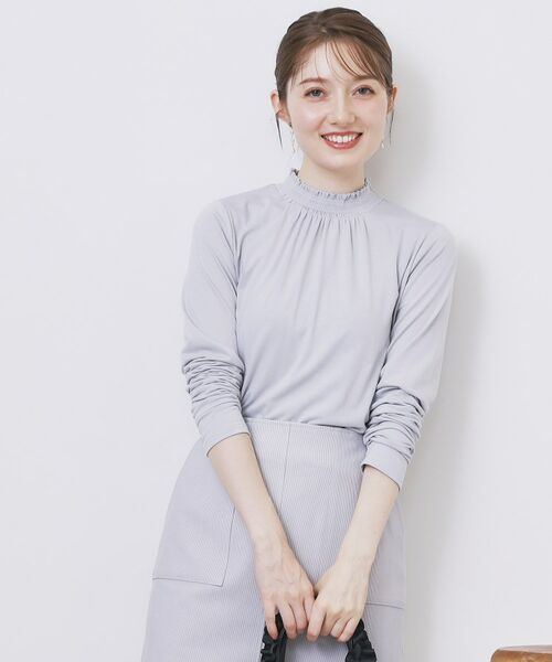 index / インデックス カットソー | シャーリングデザイントップス【洗濯機OK/吸湿発熱】(サックスブルー(090))