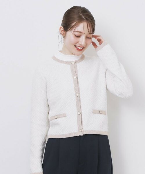index/インデックス ミックスヤーンクルーカーディガン【洗濯機OK】 オフホワイト(003) 36(S)