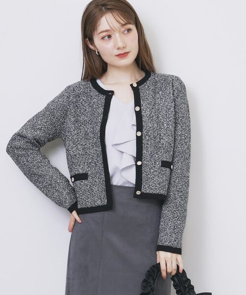 index/インデックス ミックスヤーンクルーカーディガン【洗濯機OK】 ブラック(019) 40(L)