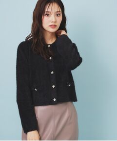 index / インデックス カーディガン・ボレロ | フェザーヤーンフラワーボタンカーディガン【洗濯機OK】