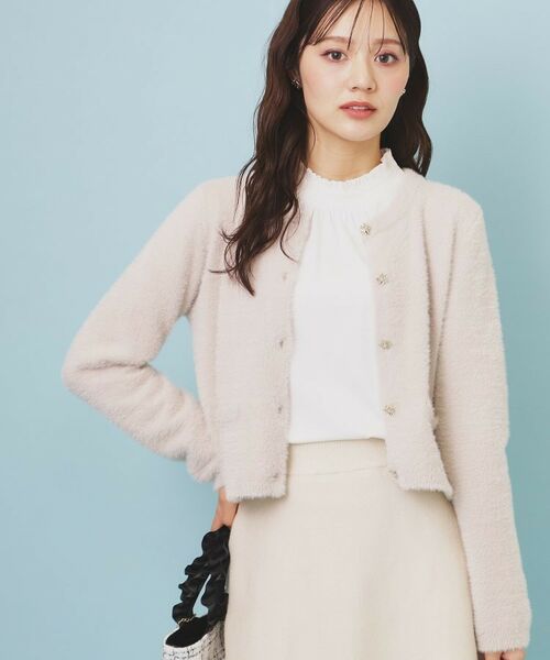 index/インデックス フェザーヤーンフラワーボタンカーディガン【洗濯機OK】 グレージュ(050) 40(L)