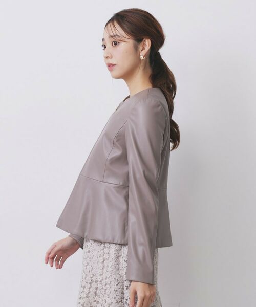 index / インデックス ノーカラージャケット | レザー調ストレッチペプラムジャケット【洗える】 | 詳細10