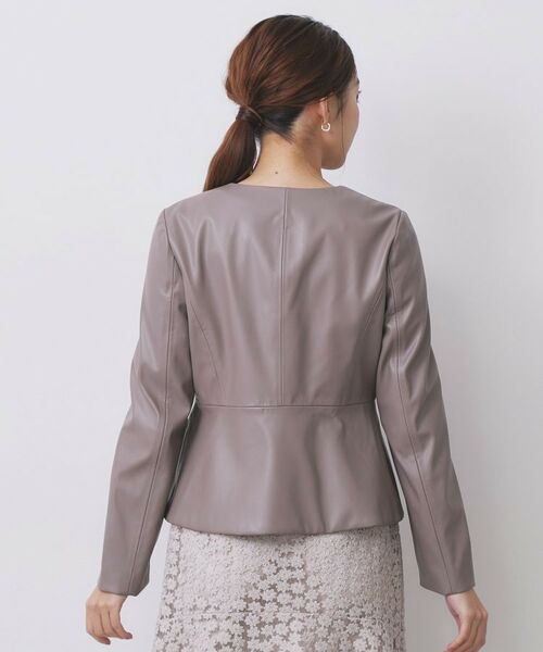 index / インデックス ノーカラージャケット | レザー調ストレッチペプラムジャケット【洗える】 | 詳細11