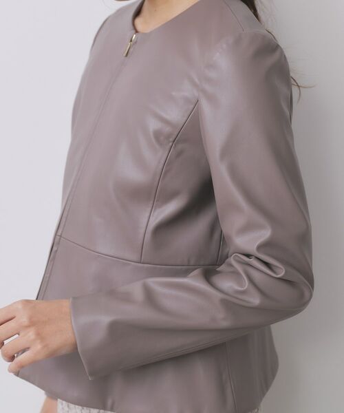 index / インデックス ノーカラージャケット | レザー調ストレッチペプラムジャケット【洗える】 | 詳細13