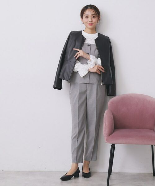 index / インデックス ノーカラージャケット | レザー調ストレッチペプラムジャケット【洗える】 | 詳細2