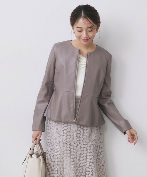 index / インデックス ノーカラージャケット | レザー調ストレッチペプラムジャケット【洗える】 | 詳細5