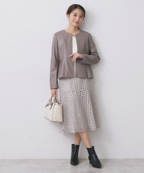 index / インデックス ノーカラージャケット | レザー調ストレッチペプラムジャケット【洗える】 | 詳細6