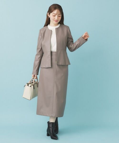 index / インデックス ノーカラージャケット | レザー調ストレッチペプラムジャケット【洗える】 | 詳細7