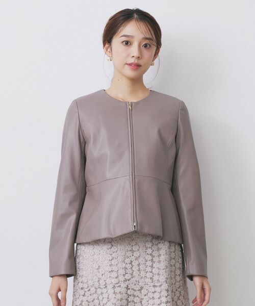 index / インデックス ノーカラージャケット | レザー調ストレッチペプラムジャケット【洗える】 | 詳細9