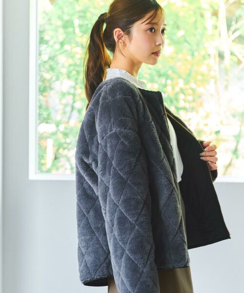 index / インデックス レザーブルゾン・ジャケット | リバーシブル キルティングファーブルゾン【洗濯機OK】 | 詳細1