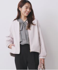 index / インデックス レザーブルゾン・ジャケット | キルティング切替ノーカラーブルゾン【洗濯機OK】