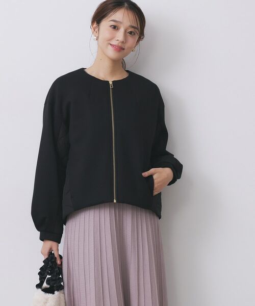 index / インデックス レザーブルゾン・ジャケット | キルティング切替ノーカラーブルゾン【洗濯機OK】 | 詳細1