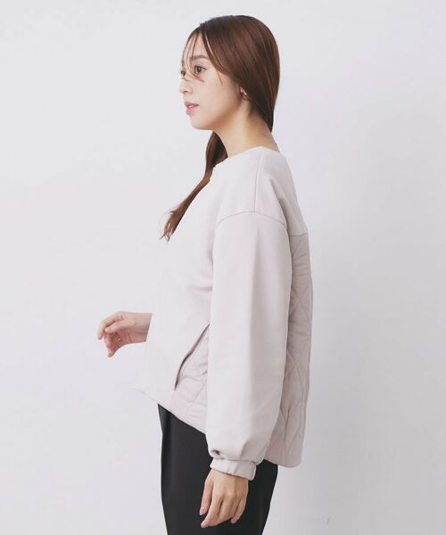 index / インデックス レザーブルゾン・ジャケット | キルティング切替ノーカラーブルゾン【洗濯機OK】 | 詳細10