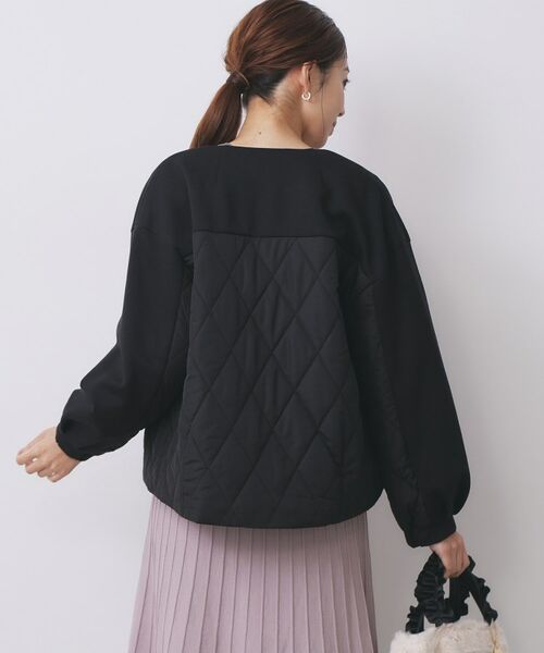 index / インデックス レザーブルゾン・ジャケット | キルティング切替ノーカラーブルゾン【洗濯機OK】 | 詳細2