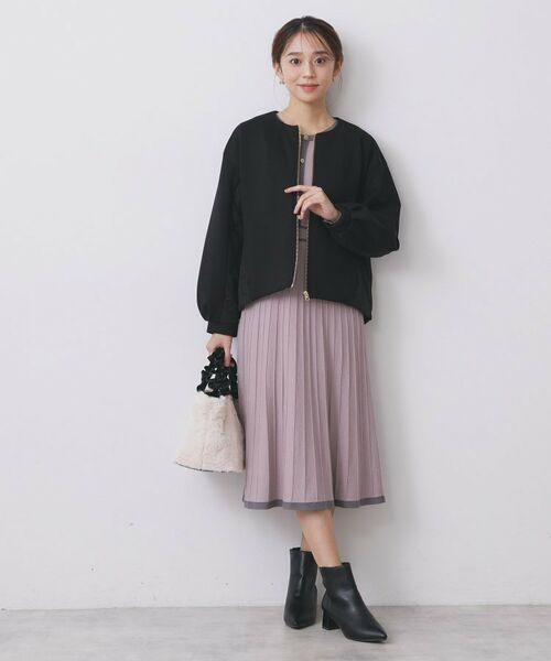 index / インデックス レザーブルゾン・ジャケット | キルティング切替ノーカラーブルゾン【洗濯機OK】 | 詳細3