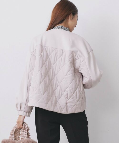 index / インデックス レザーブルゾン・ジャケット | キルティング切替ノーカラーブルゾン【洗濯機OK】 | 詳細5